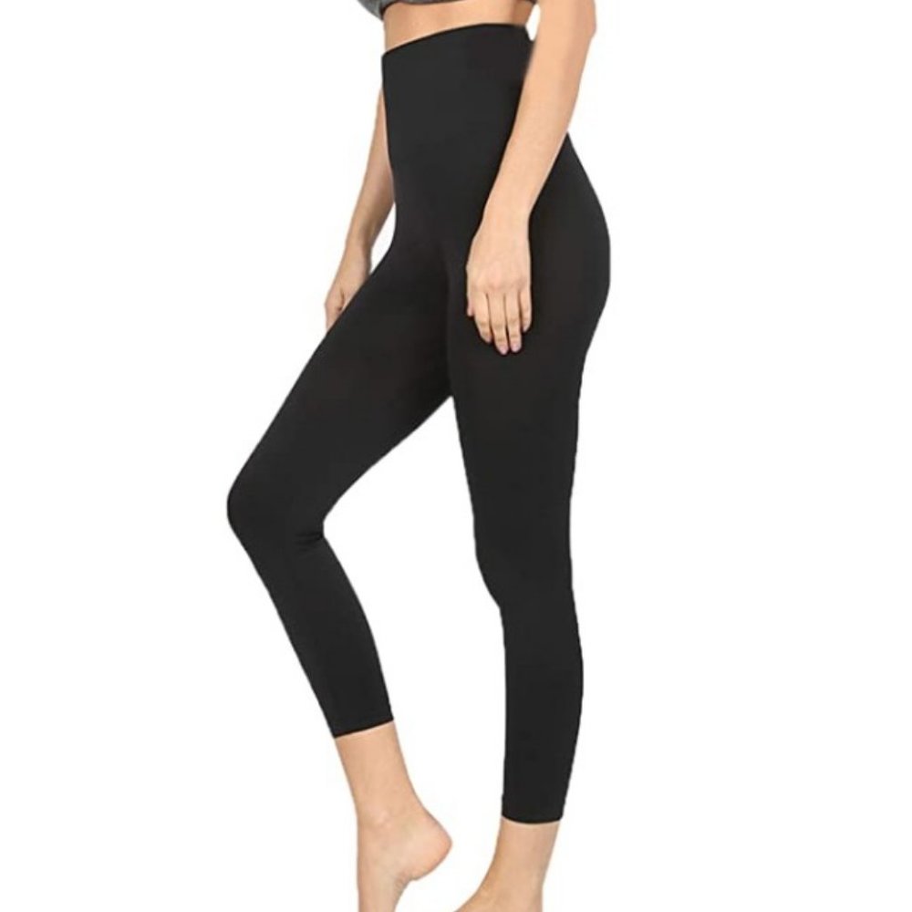 Women Tummy Control High Waist Cropped Leggings - Black